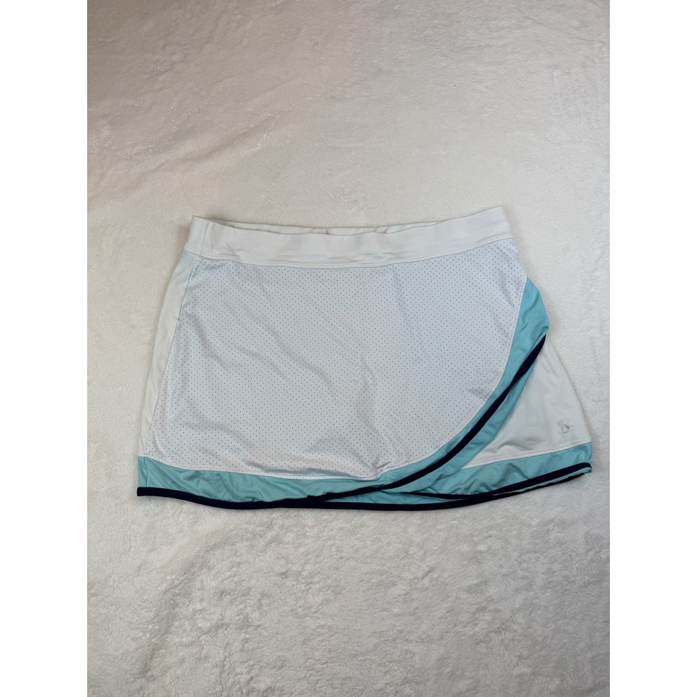 Sofibella Womens Tennis Skort White Aqua Navy Blue Built-in Shorts 1X